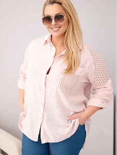 Dámská viskózová košile plus size s límečkem a model 22043136 vsadkou tmavě pudrově růžová - K-Fashion