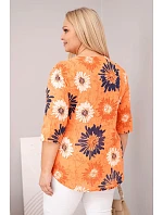 Dámská bavlněná halenka Plus Size s krátkým rukávem a knoflíky oranžová