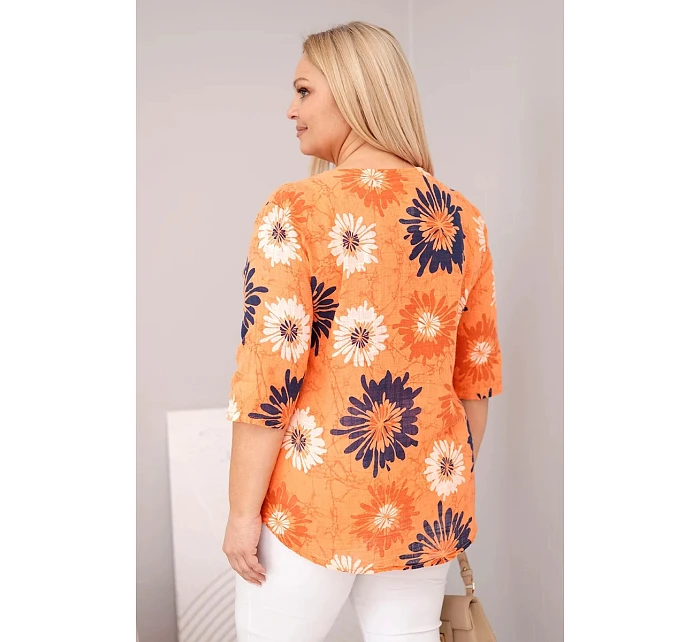 Dámská bavlněná halenka Plus Size s krátkým rukávem a knoflíky oranžová