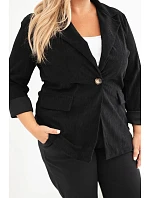 Dámské sako Plus Size manšestrové s klopami a kapsami černá