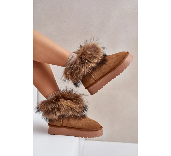 Kožené Sněhule Na Platformě S Kožešinou Camel model 21677869 - Boto