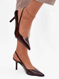 Lakované lodičky na jehlovém podpatku Čokoládové Phelia