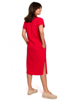 B222 Safari šaty s kapsami s klopou - červené
