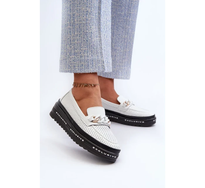 Dámské Kožené mokasíny Na Platformě S řetízkem S.Barski bílá