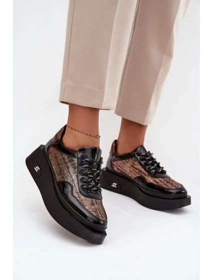 Dámské kožené šněrovací polobotky na platformě Artiker – černé