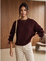 Dámský oversize svetr v barvě bordó od FashionStreet MY2569 Dámský oversize svetr v barvě bordó od FashionStreet MY2569