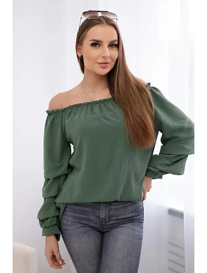 Španělská halenka s ozdobnými rukávy khaki Španělská halenka s ozdobnými rukávy khaki