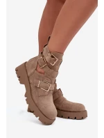 Dámské kotníkové boty s pásky a stříbrnými sponami béžové Helisse Dámské kotníkové boty s pásky a stříbrnými sponami béžové Helisse