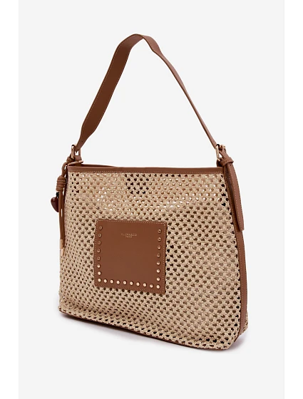 Beige kabelka s pleteným a přívěskem na léto model 22111684 - Flora&Co