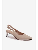 Kožené dámské sandály na podpatku model 22122614 Béžové - VINCEZA