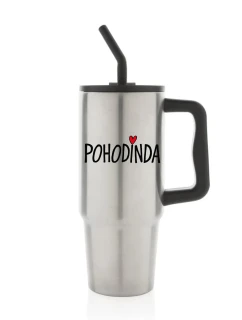 POHODINDA - stříbrná cestovní termoska s barevným víčkem 900 ml