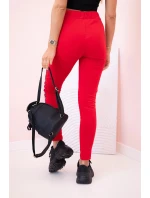 Dámské teplákové kalhoty s lampasem a šňůrkou v pase červené