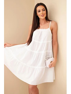 Dámské bavlněné šaty na ramínka s volánky bílá