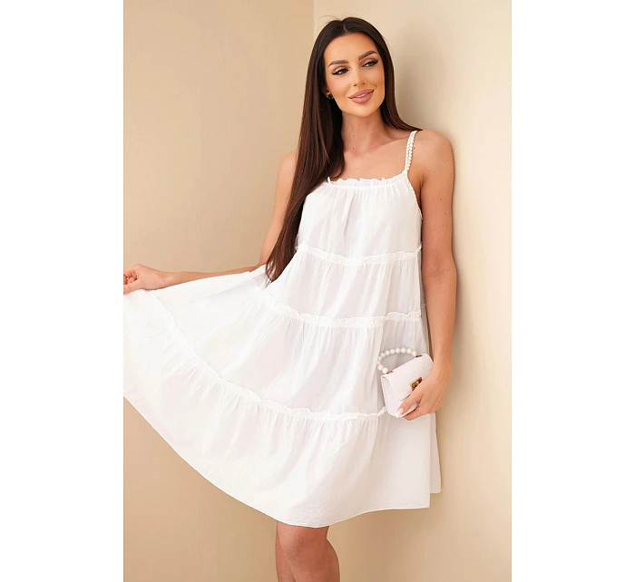 Dámské bavlněné šaty na ramínka s volánky bílá