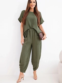 Komplet z viskózy halenka + kalhoty světle khaki