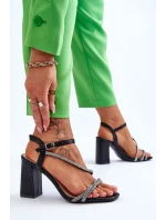 Kožené sandály s kamínky podpatky Černé model 21614510 - Boto Kožené sandály s kamínky podpatky Černé model 21614510 - Boto