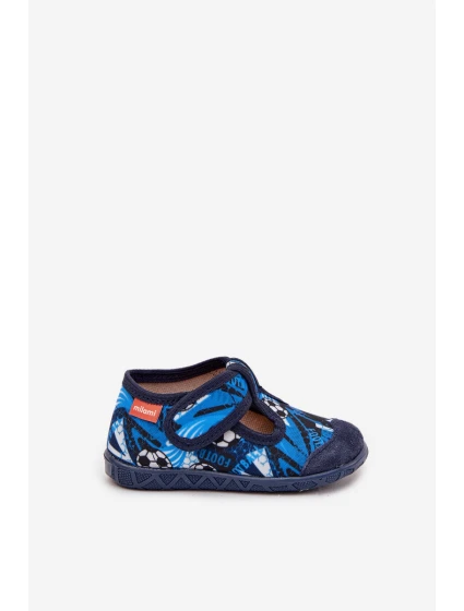 Dětské pantofle na suchý zip míčky tmavě modré model 21725234 - Milami
