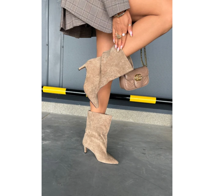 Dámské kotníkové boty na jehlovém podpatku Solvienne – béžové