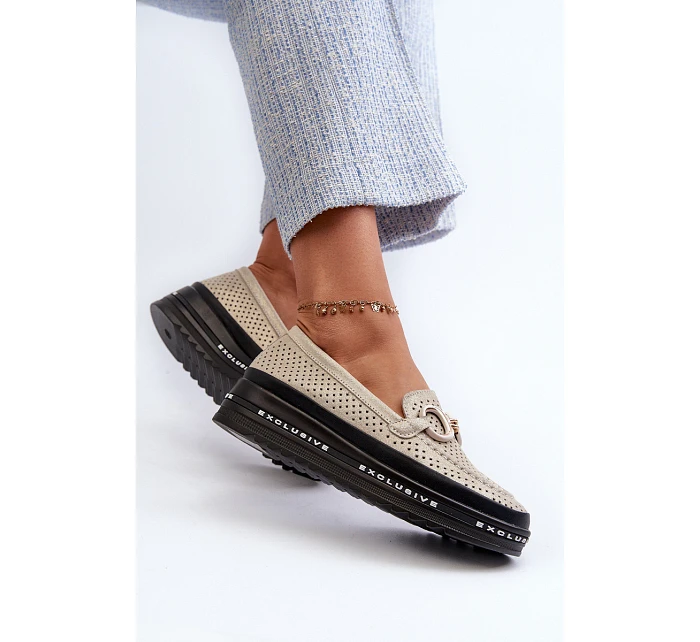 Lesklé kožené dámské mokasíny LR750 zlaté - S.Barski Lesklé kožené dámské mokasíny LR750 zlaté - S.Barski