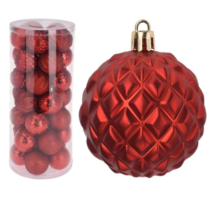 DEKORATIVNÍ PLASTOVÁ CETKA 6CM SADA 35 KS ČERVENÁ