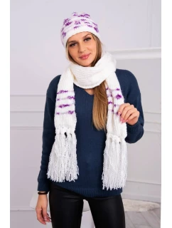 Dámská souprava se šátkem Anika K304 ecru+violet
