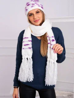 Dámská souprava se šátkem Anika K304 ecru+violet