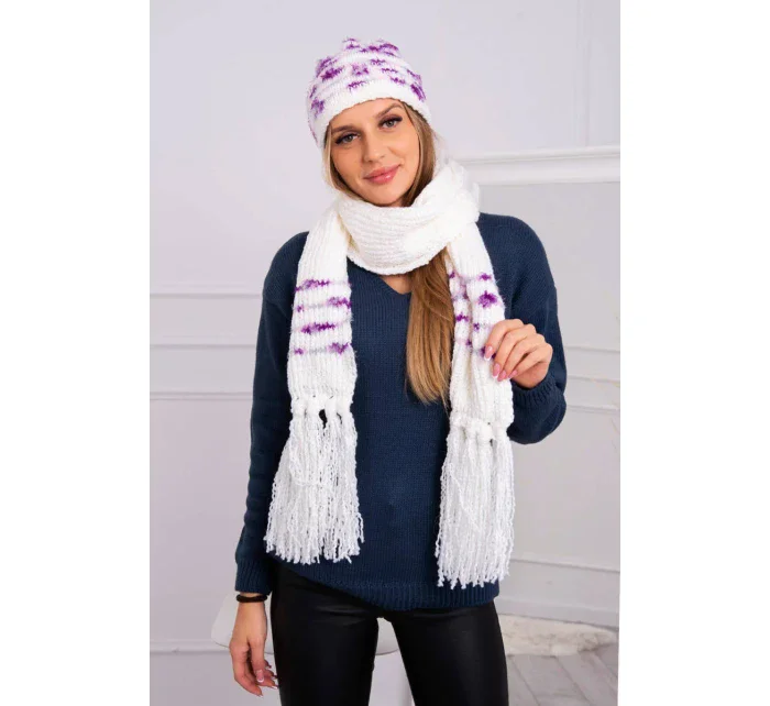 Dámská souprava se šátkem Anika K304 ecru+violet Dámská souprava se šátkem Anika K304 ecru+violet