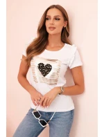 Dámská bavlněná blůza s volánkem a srdcem z kamínků bílá