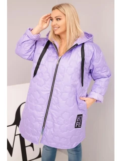 Dámská bunda Plus Size prošívaná s kapucí a nápisem HOPE světle fialová