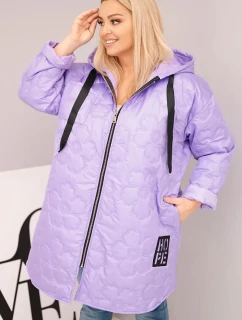 Dámská bunda Plus Size prošívaná s kapucí a nápisem HOPE světle fialová