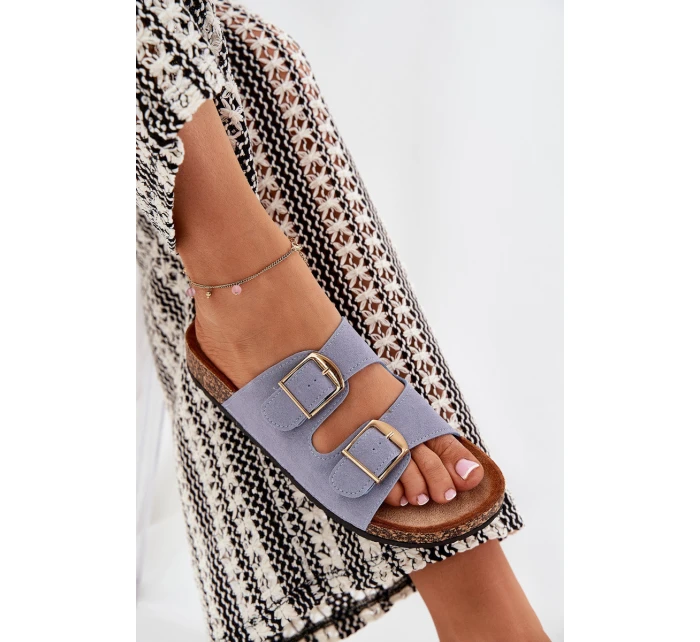 Dámské Pantofle Na Korek Platformě Se Zlatými Přezkami Modré Lisavionea Dámské Pantofle Na Korek Platformě Se Zlatými Přezkami Modré Lisavionea