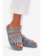 Dámské pantofle se zdobením na platformě modré Delyna Dámské pantofle se zdobením na platformě modré Delyna