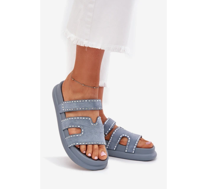 Dámské pantofle se zdobením na platformě modré Delyna Dámské pantofle se zdobením na platformě modré Delyna