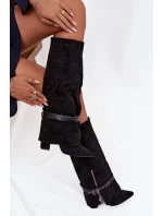 Dámské kozačky na podpatku s ozdobným páskem černé model 21708851 - Boto