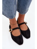 Baleríny s páskem a zlatým sponou Eko semišové Černé model 21744471 - Boto
