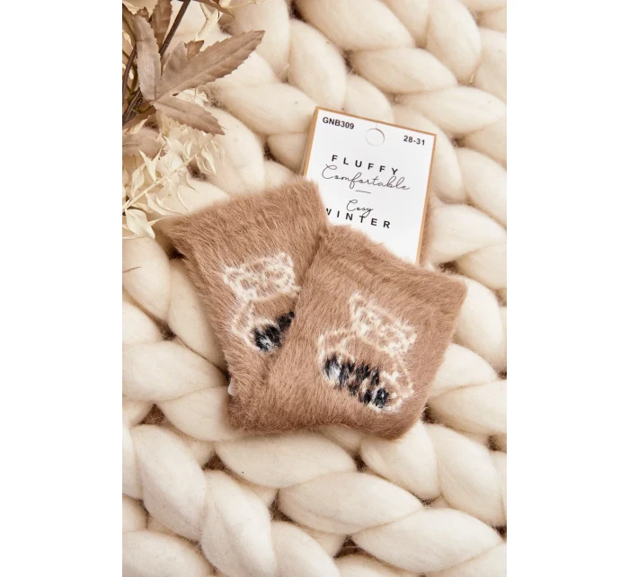 Dětské kožešinové ponožky s medvídkem, béžové Dětské kožešinové ponožky s medvídkem, béžové