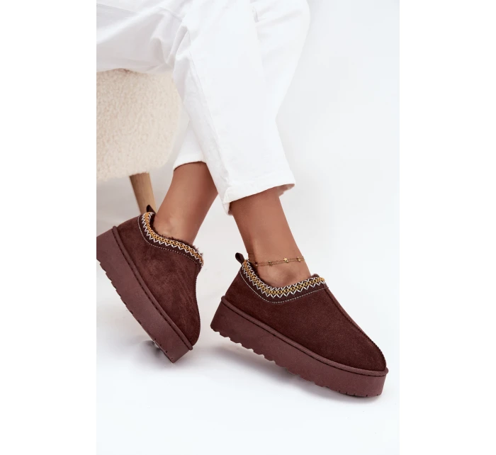 Dámské nízké sněhule Taliah na platformě s vyšíváním – čokoládové Dámské nízké sněhule Taliah na platformě s vyšíváním – čokoládové