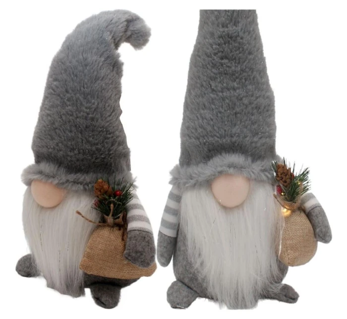 DEKORATIVNÍ PLYŠOVÝ TRPASLÍK LED 38CM ŠEDÝ