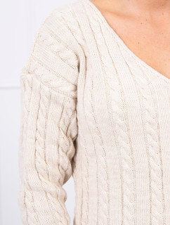 Pletený svetr s výstřihem do V béžový