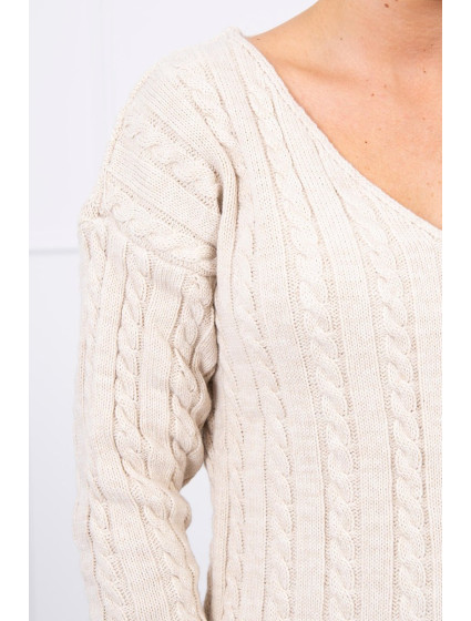 Pletený svetr s výstřihem do V béžový