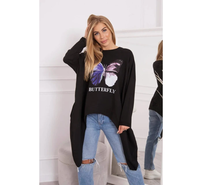 Oversize halenka s potiskem černá Oversize halenka s potiskem černá