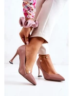 Módní kožené boty na jehlách růžové model 21581493 - S.Barski