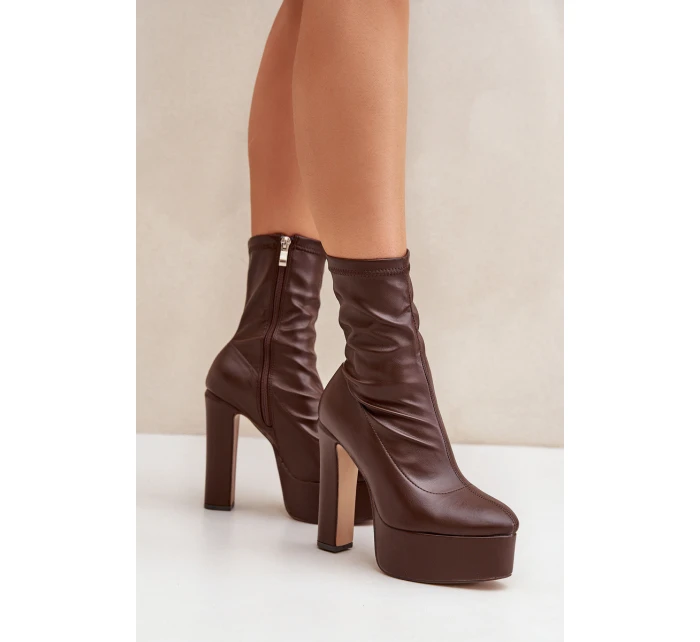 Boty Na Vysokém Podpatku A Platformě Tmavě Hnědé Tennira Boty Na Vysokém Podpatku A Platformě Tmavě Hnědé Tennira