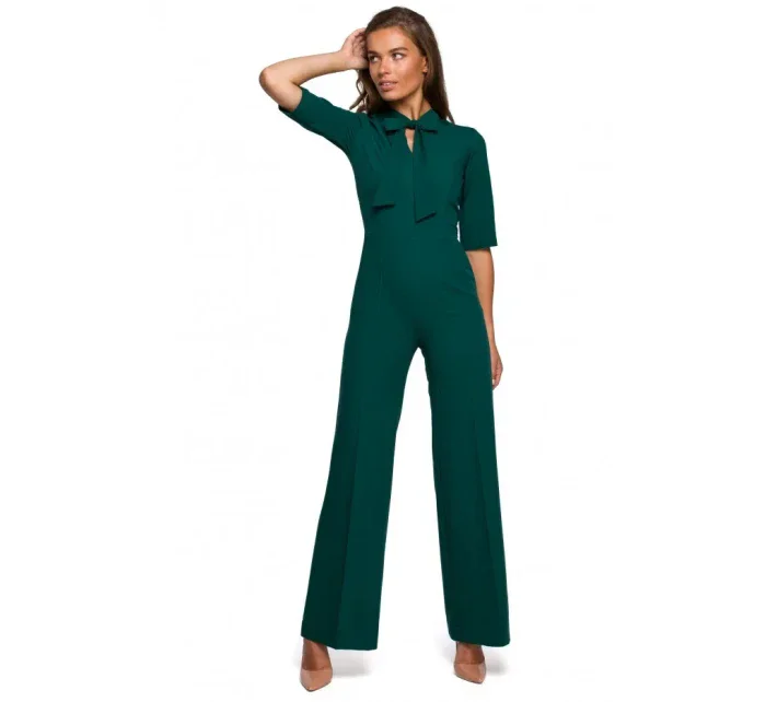 S243 Elegantní overal se zavazováním za krkem - zelený S243 Elegantní overal se zavazováním za krkem - zelený