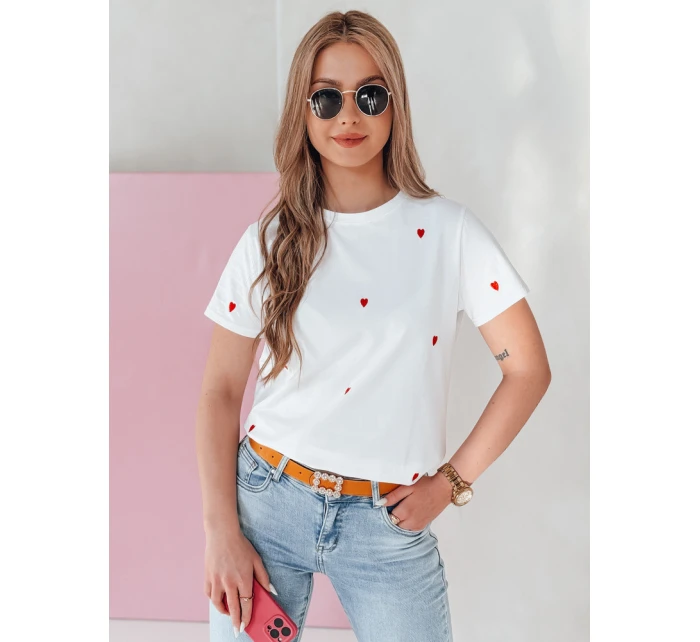 Dámské tričko oversize se srdíčky ROMAFINA bílá Dstreet RY2889 Dámské tričko oversize se srdíčky ROMAFINA bílá Dstreet RY2889