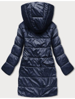 Tmavě modro-béžová přeložená obálková dámská bunda s kapucí (B8040-3046)