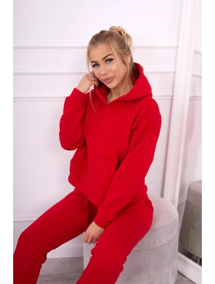 Souprava s fleecovou podšívkou a zavazováním na lemu červená Souprava s fleecovou podšívkou a zavazováním na lemu červená