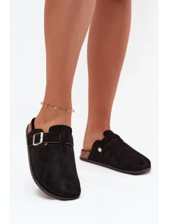 Dámské Pantofle Na Korkové Platformě Stříbrná Spona Big Star SS274736 Černé