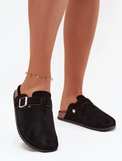 Dámské Pantofle Na Korkové Platformě Stříbrná Spona Big Star SS274736 Černé