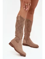 Dámské kozačky s na nízkém podpatku béžové model 21713453 - S.Barski Dámské kozačky s na nízkém podpatku béžové model 21713453 - S.Barski